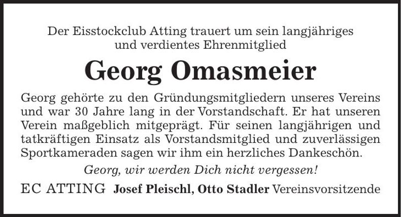 Traueranzeige Georg Omasmeier