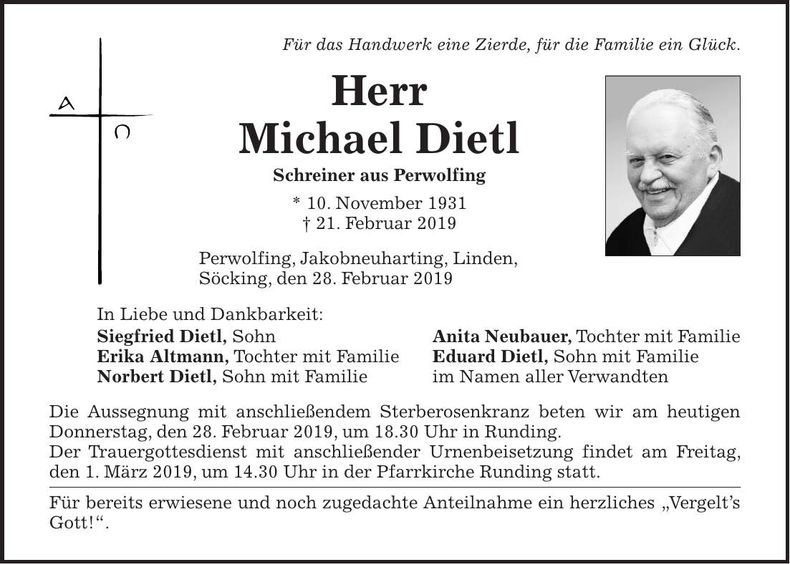 Traueranzeige Michael Dietl