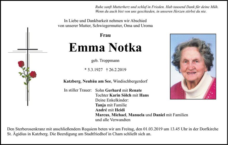 Traueranzeige Emma Notka