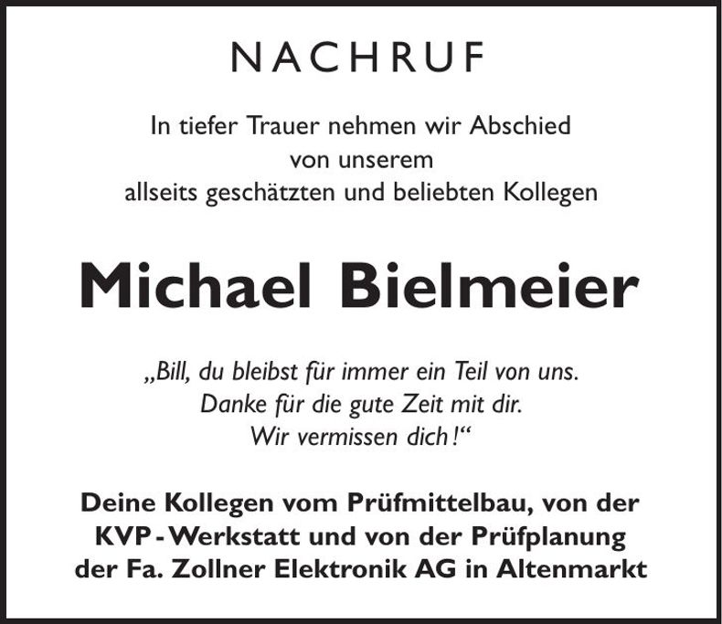Traueranzeige Michael Bielmeier