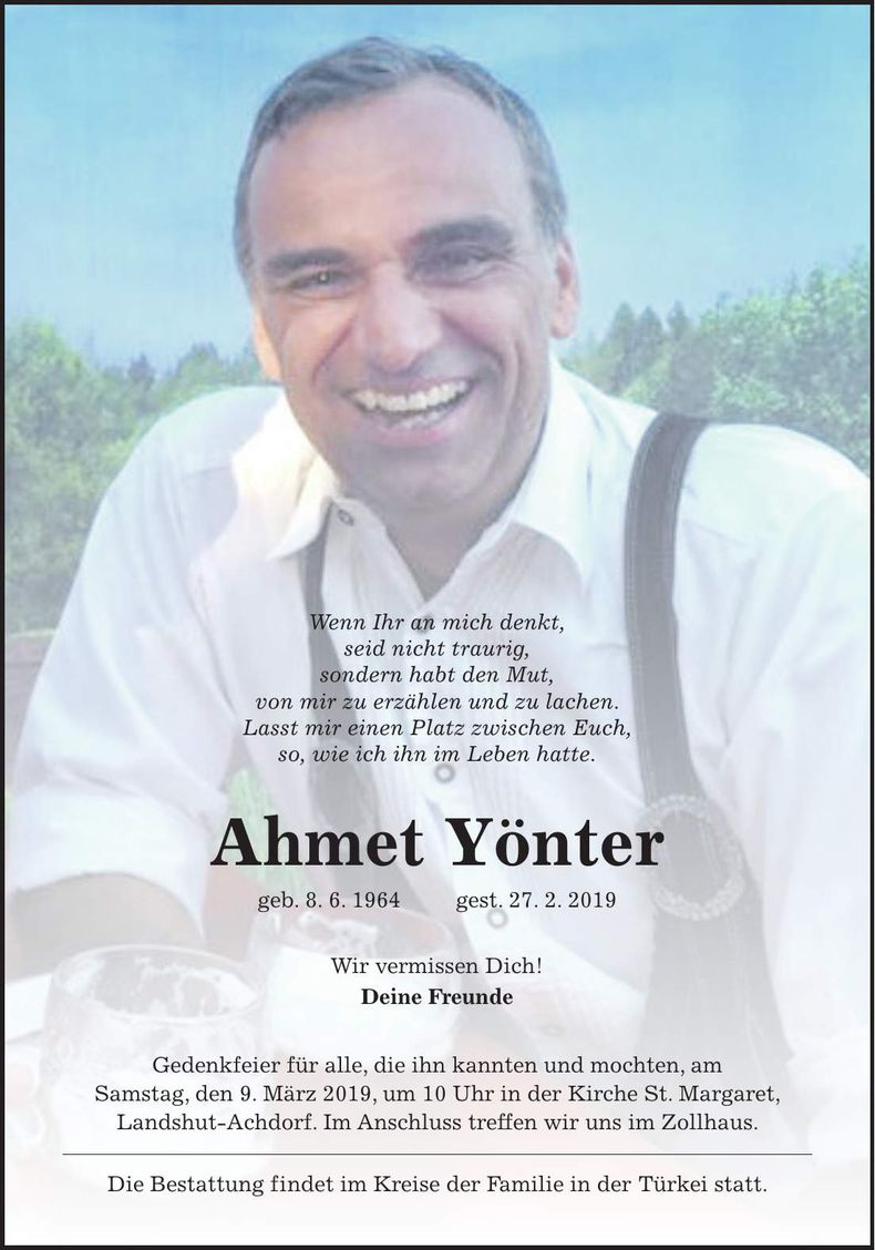 Traueranzeige Ahmet Yönter