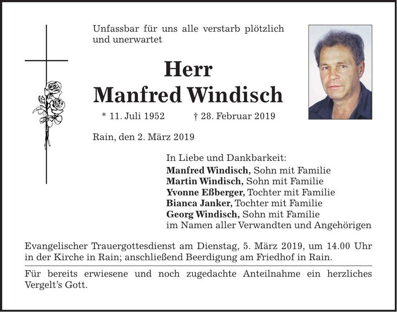 Traueranzeige Manfred Windisch