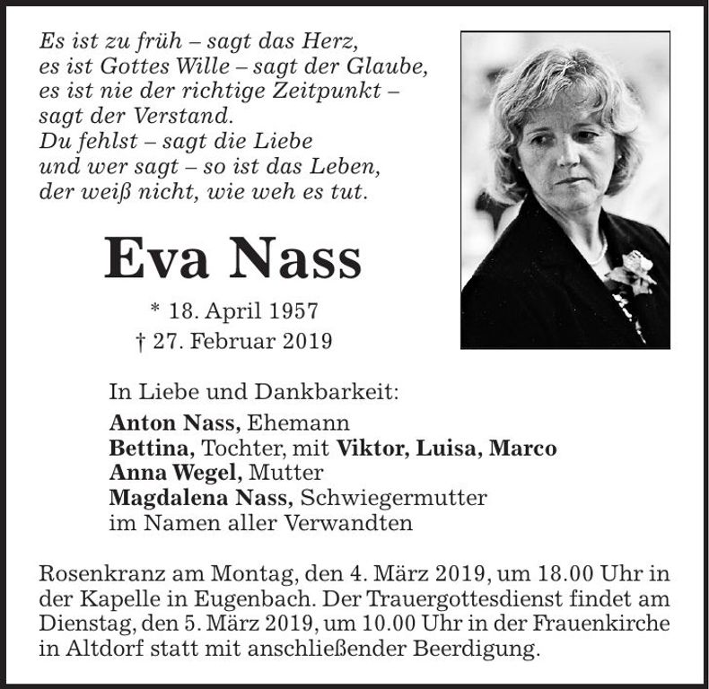 Traueranzeige Eva Nass