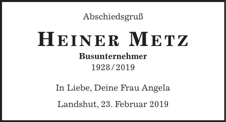 Traueranzeige Heiner Metz