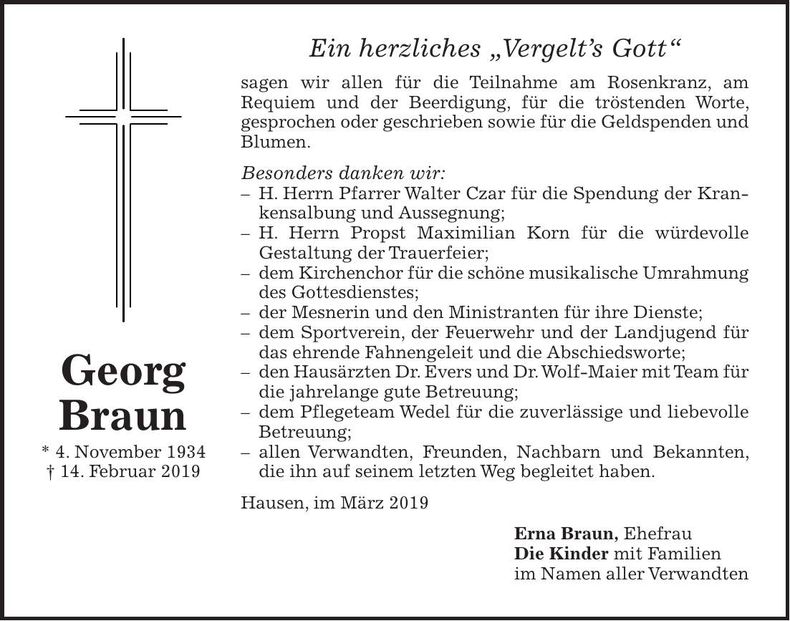 Traueranzeige Georg Braun