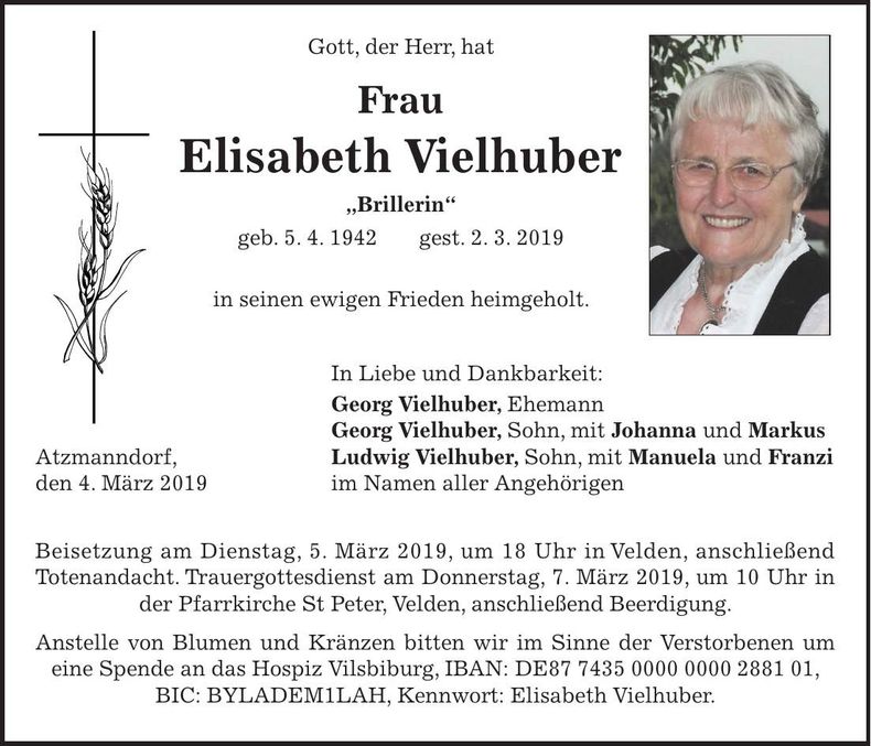 Traueranzeige Elisabeth Vielhuber
