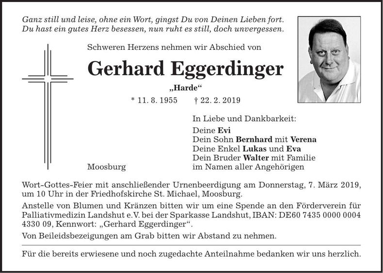 Traueranzeige Gerhard Eggerdinger