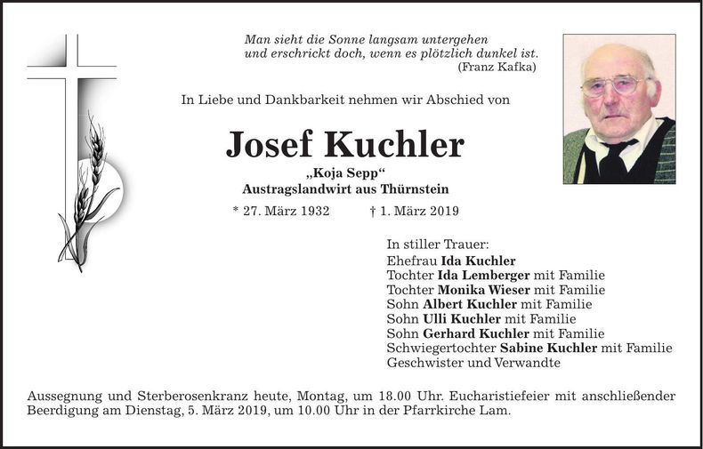 Traueranzeige Josef Kuchler