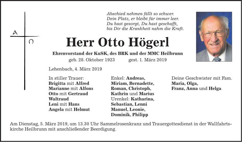 Traueranzeige Otto Högerl
