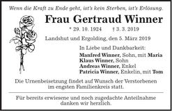 Traueranzeige Gertraud Winner