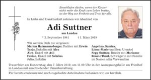 Traueranzeige Adi Suttner