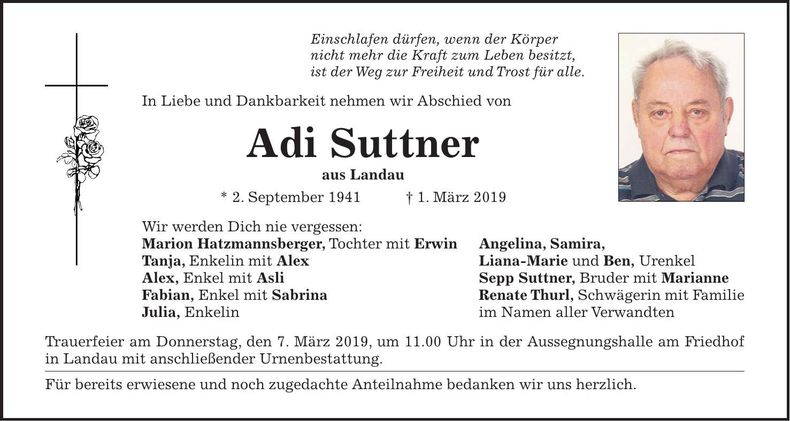 Traueranzeige Adi Suttner