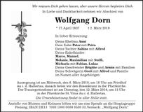 Traueranzeige Wolfgang Dorn