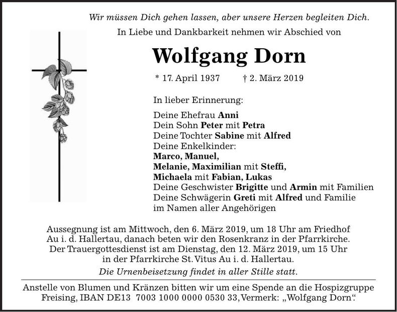Traueranzeige Wolfgang Dorn