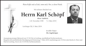 Traueranzeige Karl Schöpf