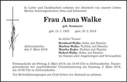 Traueranzeige Anna Walke
