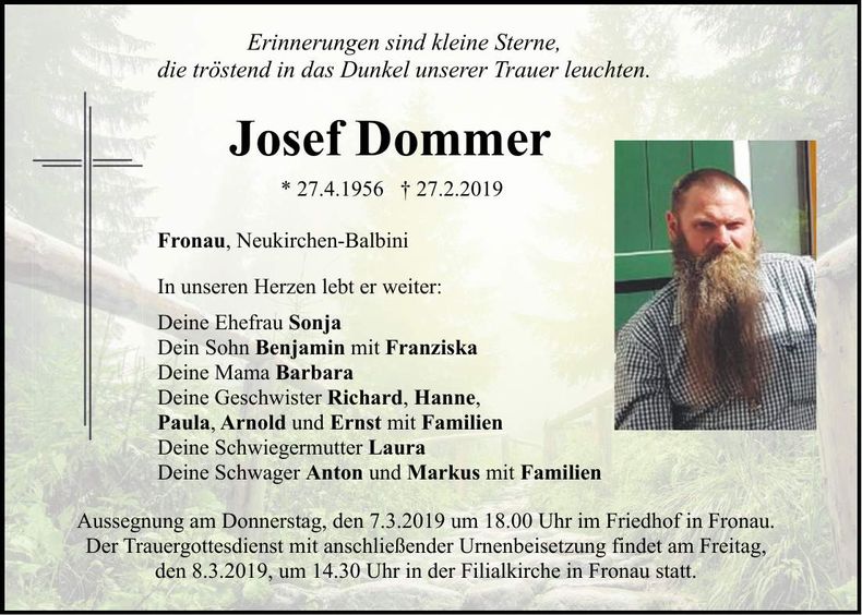 Traueranzeige Josef Dommer