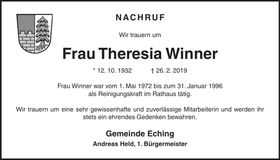 Traueranzeige Theresia Winner