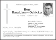 Traueranzeige Harald Schicker