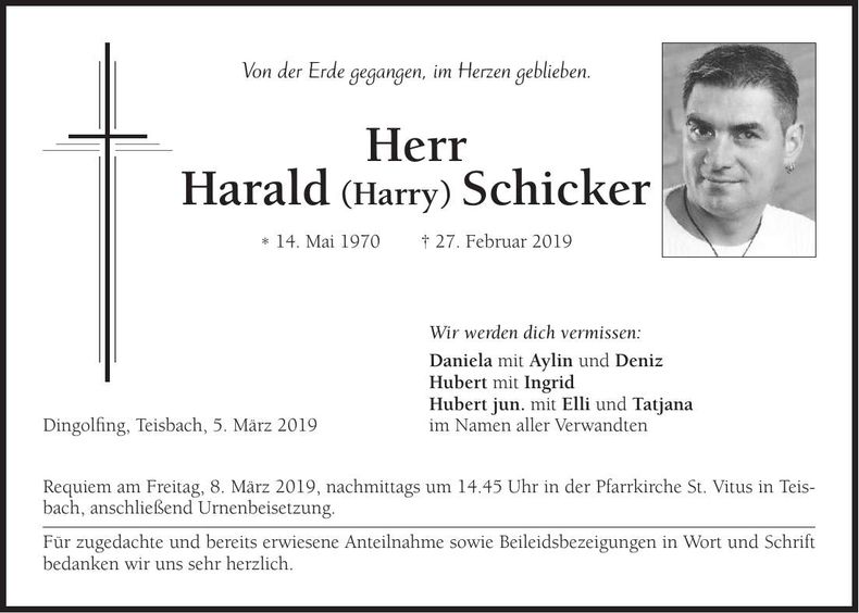 Traueranzeige Harald Schicker