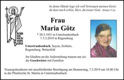 Traueranzeige Maria Götz
