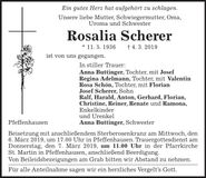 Traueranzeige Rosalia Scherer
