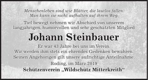 Traueranzeige Johann Steinbauer