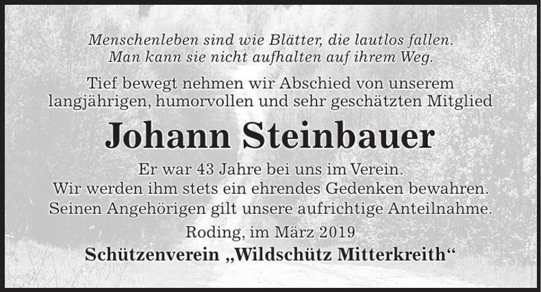 Traueranzeige Johann Steinbauer