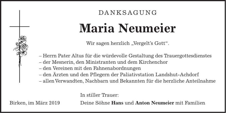 Traueranzeige Maria Neumeier