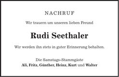 Traueranzeige Rudi Seethaler