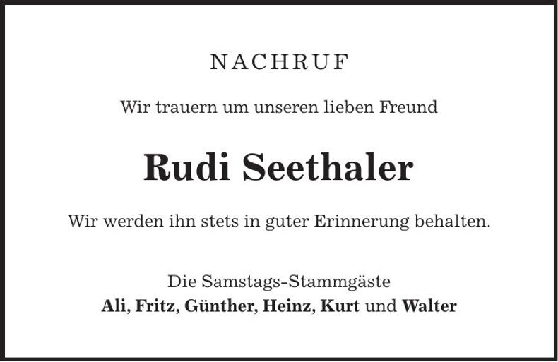 Traueranzeige Rudi Seethaler