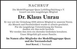 Traueranzeige Dr. Klaus Unrau