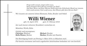 Traueranzeige Wiener Willi