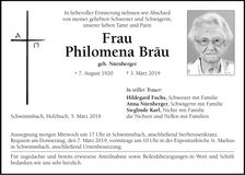 Traueranzeige Philomena Bräu