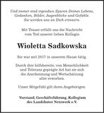 Traueranzeige Wioletta Sadkowska