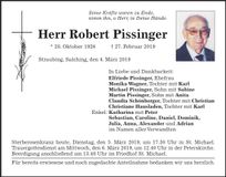Traueranzeige Peter Pissinger
