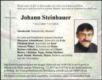 Traueranzeige Johann Steinbauer