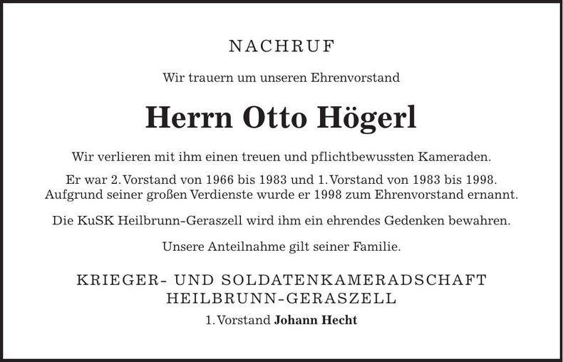 Traueranzeige Otto Högerl