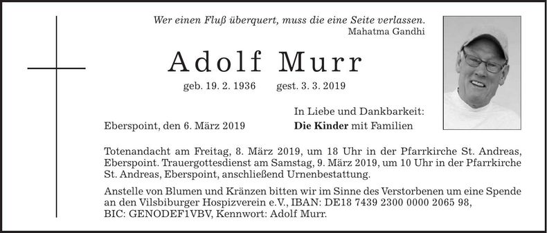 Traueranzeige Konrad Murr