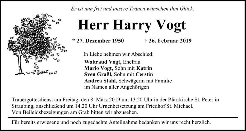 Traueranzeige Harry Vogt
