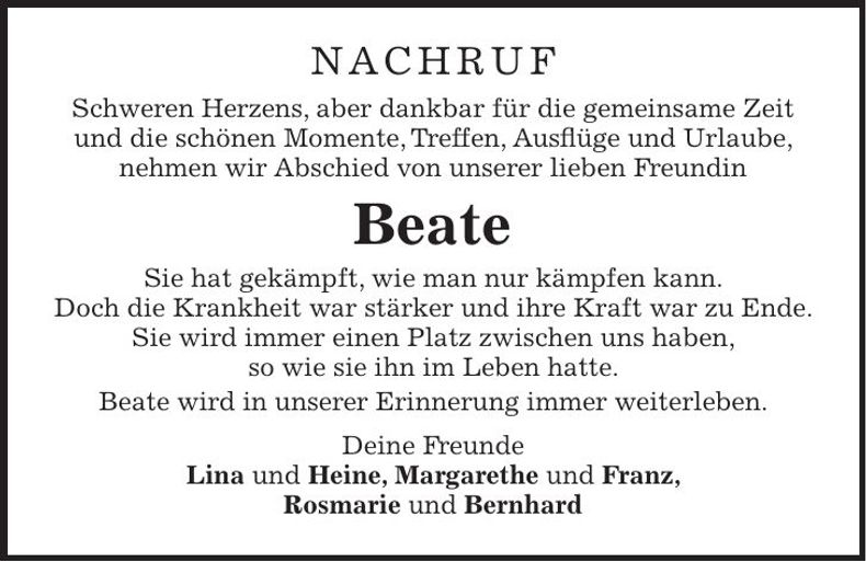 Traueranzeige Beate Spies
