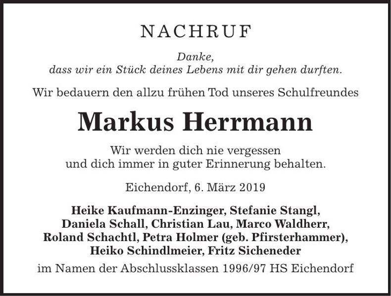 Traueranzeige Markus Herrmann