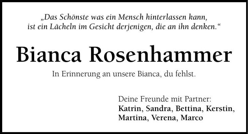 Traueranzeige Bianca Rosenhammer