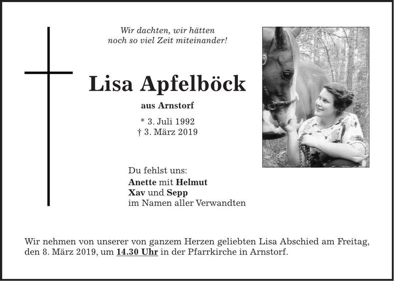 Traueranzeige Lisa Apfelböck