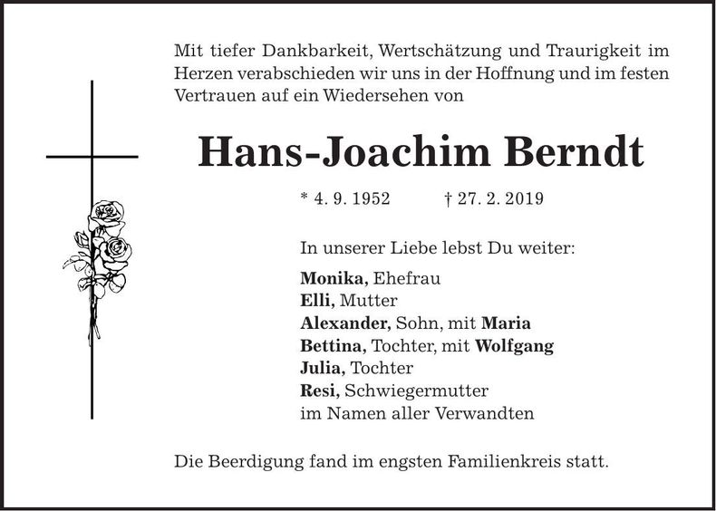 Traueranzeige Hans-Joachim Berndt