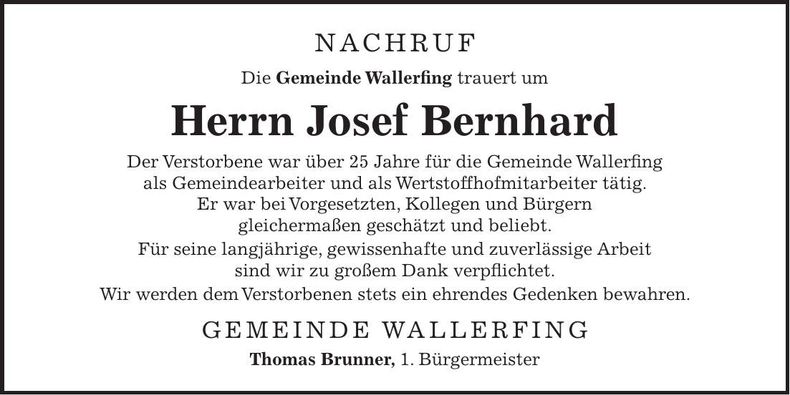 Traueranzeige Josef Bernhard