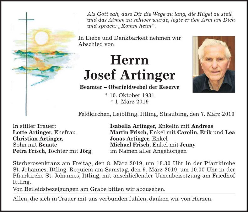 Traueranzeige Josef Artinger