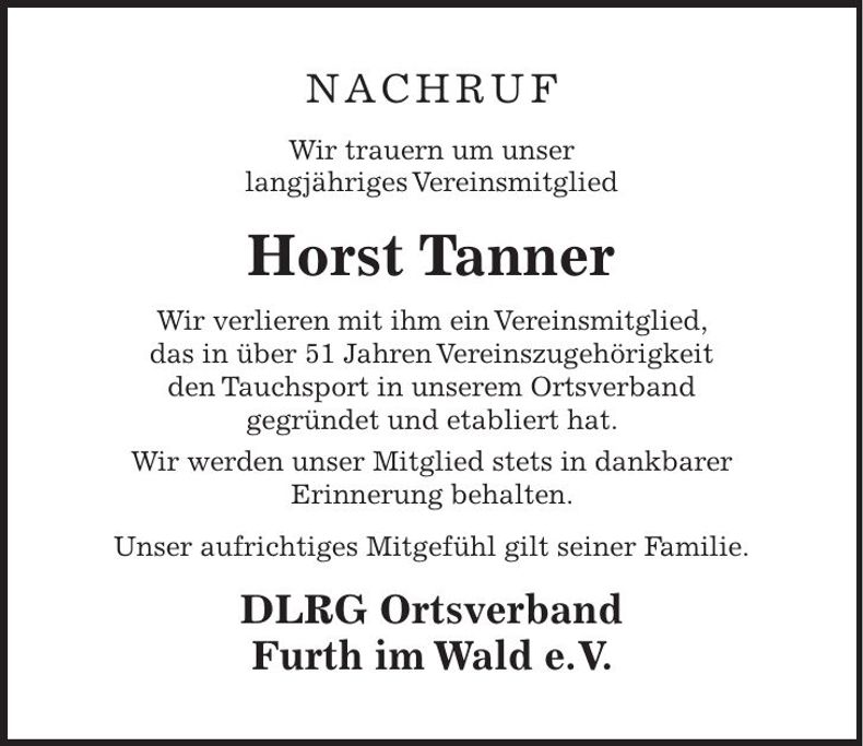 Traueranzeige Horst Tanner