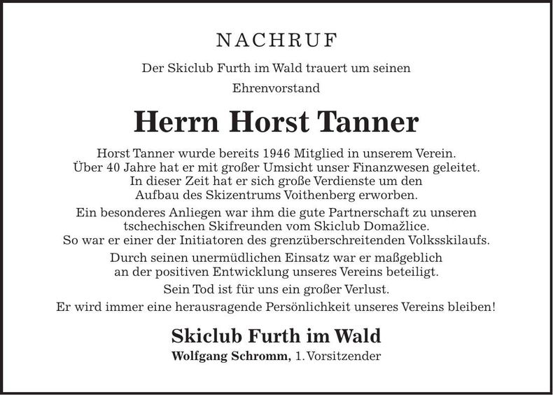 Traueranzeige Horst Tanner