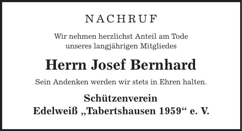 Traueranzeige Josef Bernhard
